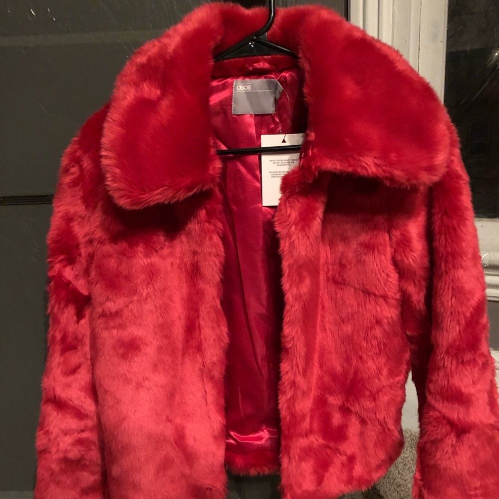 ASOS brand bright pink faux fur jacket